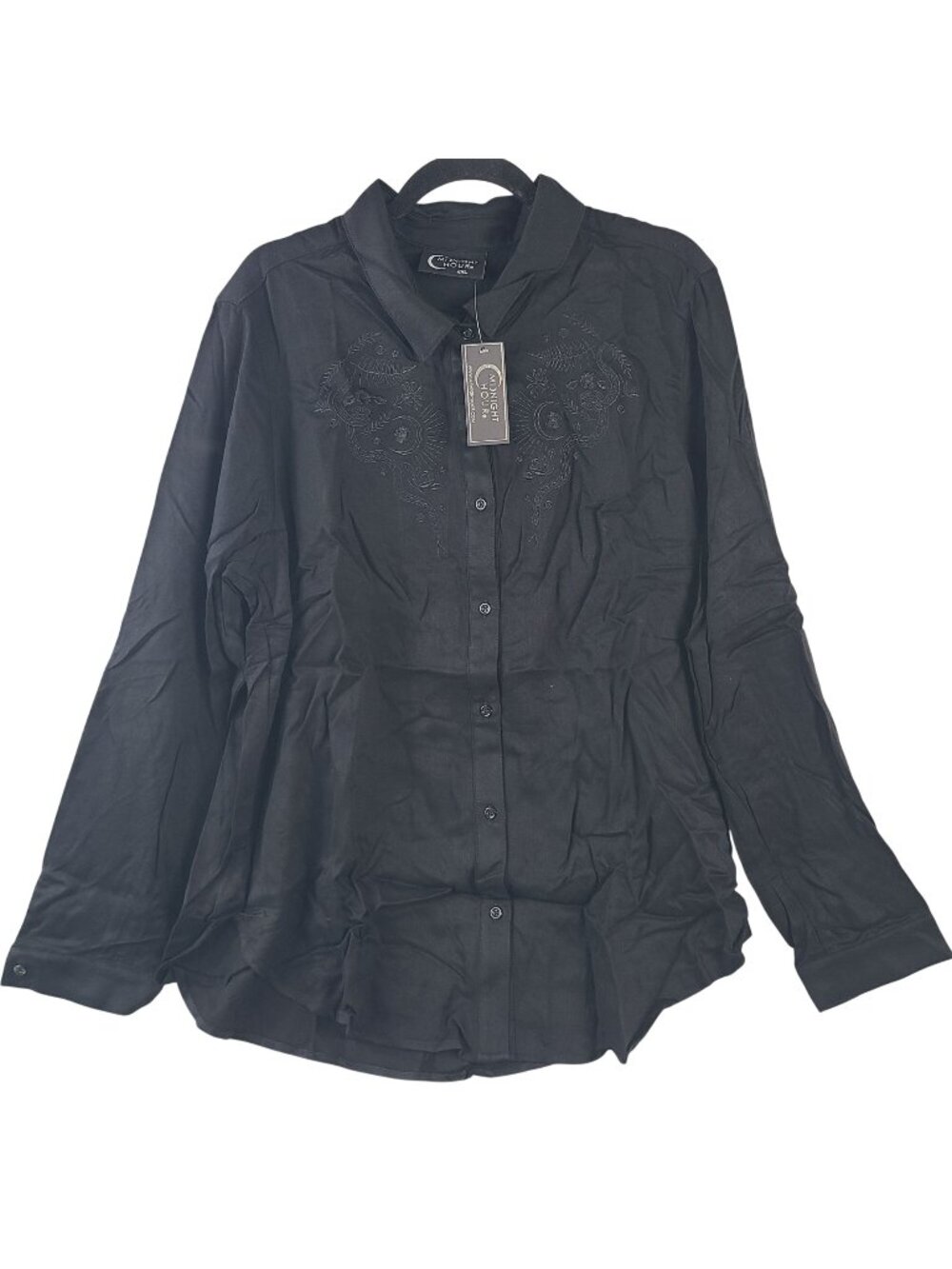 NEW Midnight Hour Embroidered Relics Button-Up Shirt Black Snake & Floral Sz 2XL